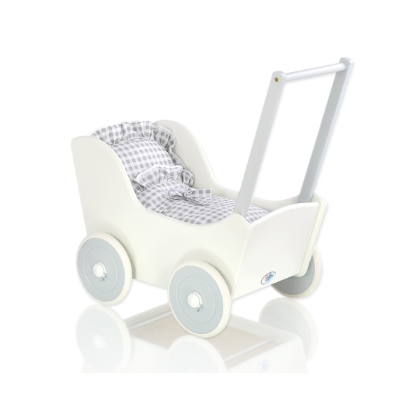 Landau de Poupée en Bois Blanc Gris