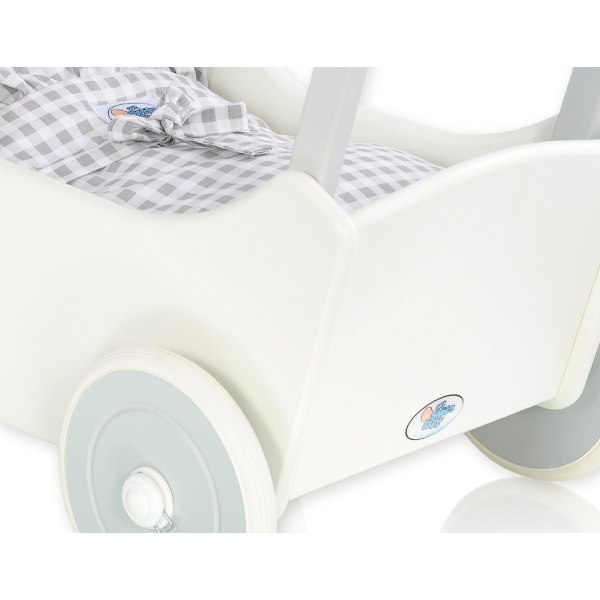 Landau de Poupée en Bois Blanc Gris