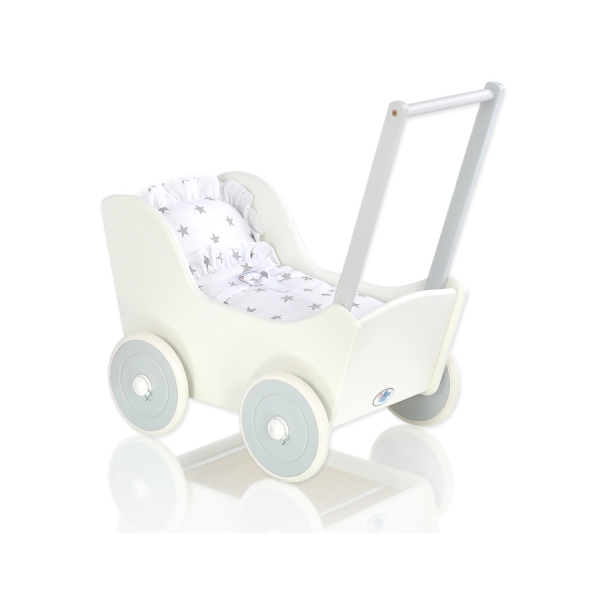 Landau de Poupée en Bois Blanc Gris