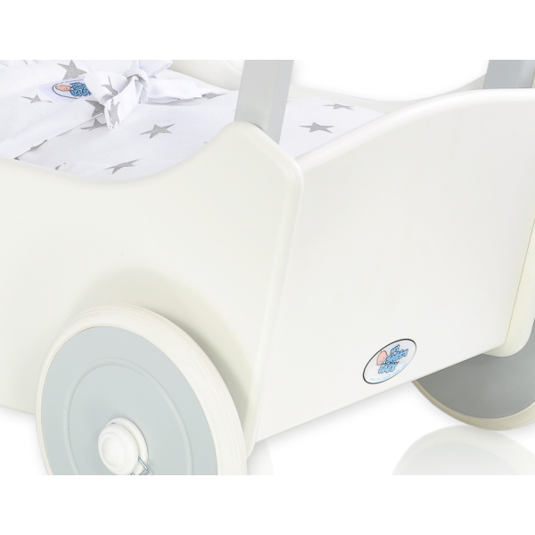 Landau de Poupée en Bois Blanc Gris