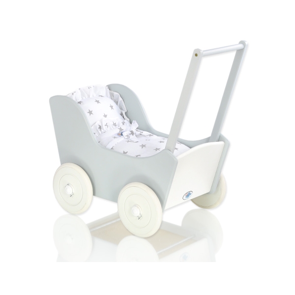 Landau de Poupée en Bois Blanc Gris