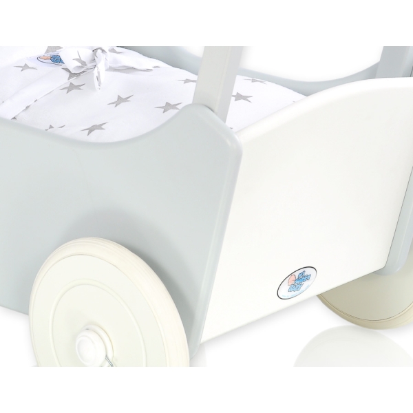 Landau de Poupée en Bois Blanc Gris