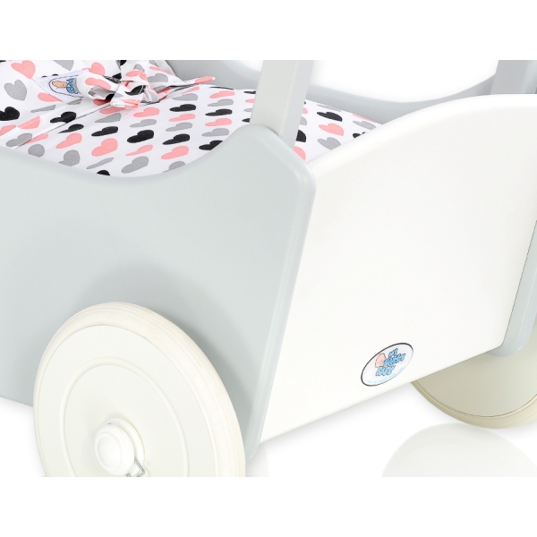 Landau de Poupée en Bois Blanc Gris