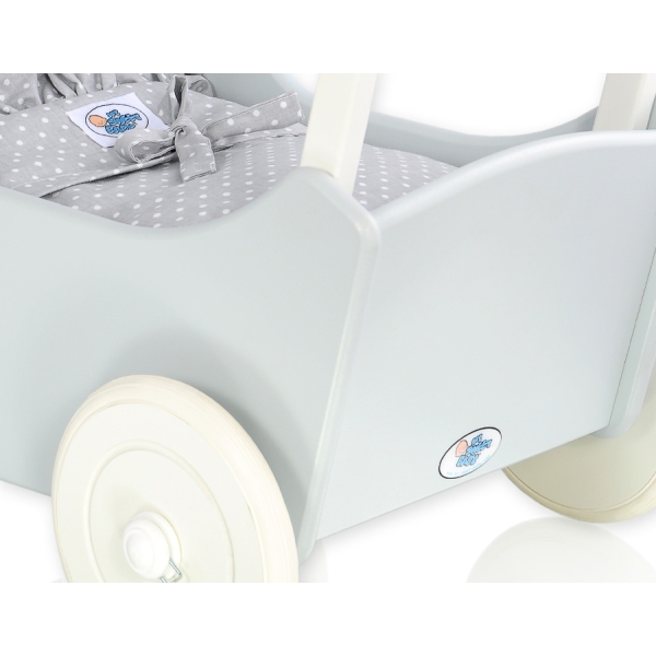 Landau de Poupée en Bois Blanc Gris