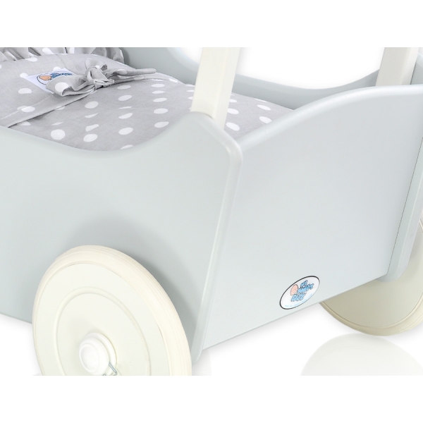 Landau de Poupée en Bois Blanc Gris