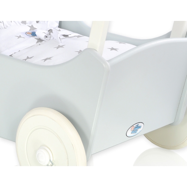 Landau de Poupée en Bois Blanc Gris