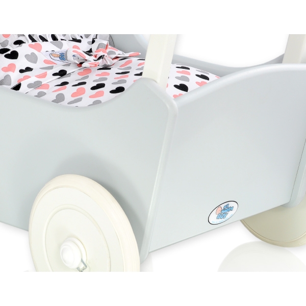 Landau de Poupée en Bois Blanc Gris