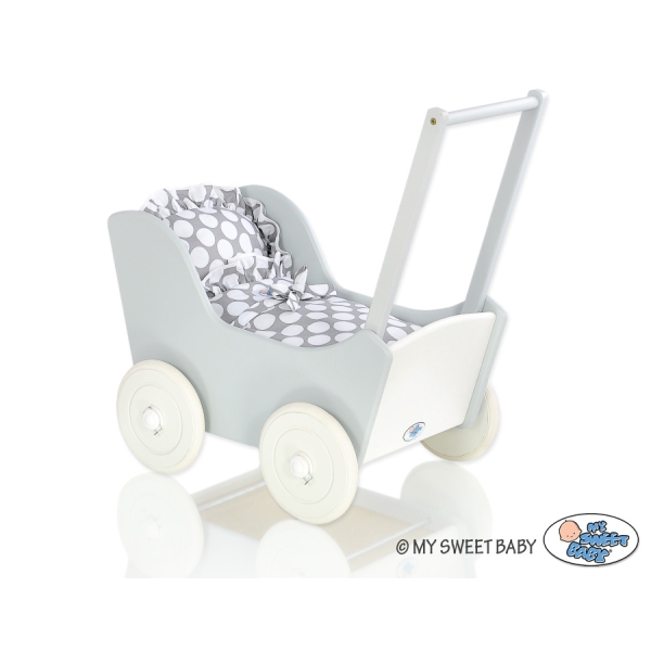 Landau de Poupée en Bois Blanc Gris