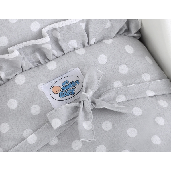 Landau de Poupée en Bois Blanc Gris à Pois