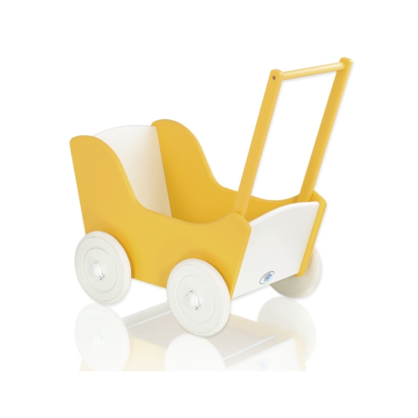 Landau de Poupée en Bois Blanc Jaune