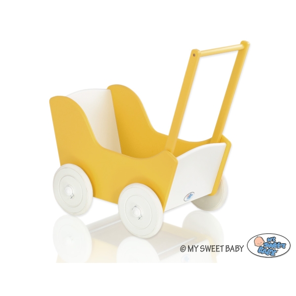 Landau de Poupée en Bois Blanc Jaune