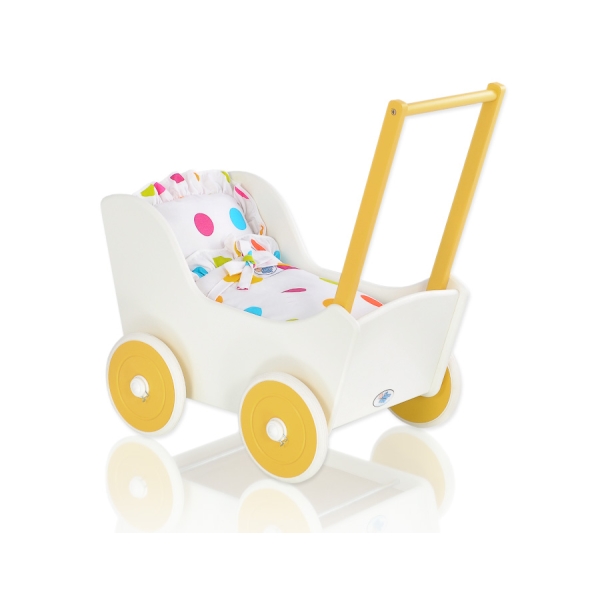Landau de Poupée en Bois Blanc Jaune