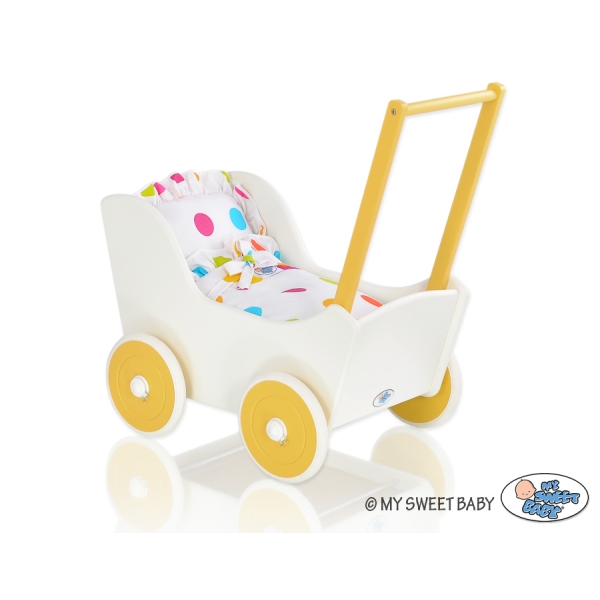 Landau de Poupée en Bois Blanc Jaune