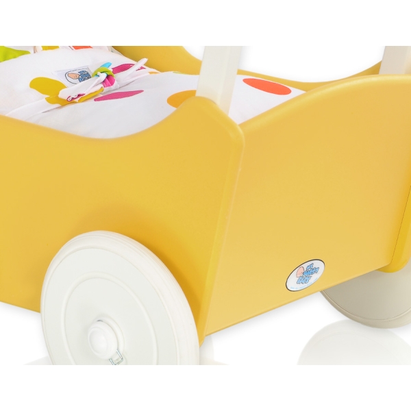 Landau de Poupée en Bois Blanc Jaune