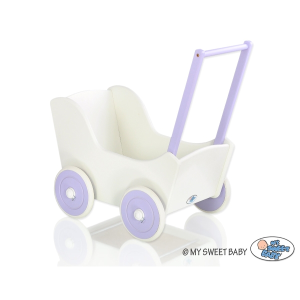 Landau de Poupée en Bois Blanc Lila
