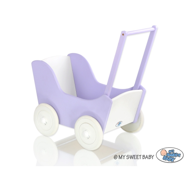 Landau de Poupée en Bois Blanc Lila