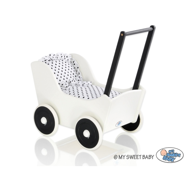 Landau de Poupée en Bois Blanc Noir