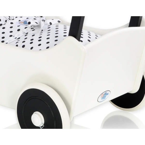Landau de Poupée en Bois Blanc Noir
