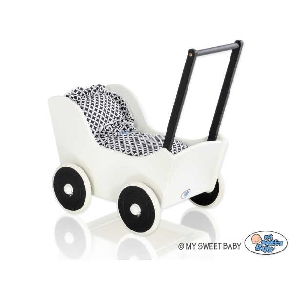 Landau de Poupée en Bois Blanc Noir