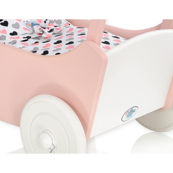 Landau de Poupée en Bois Blanc Rose Poudré