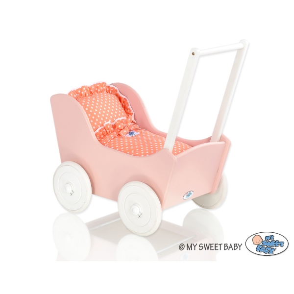 Landau de Poupée en Bois Blanc Rose Poudré