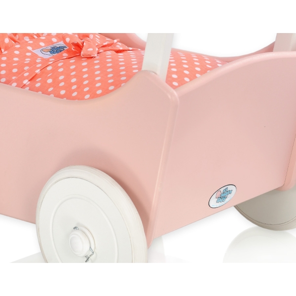 Landau de Poupée en Bois Blanc Rose Poudré