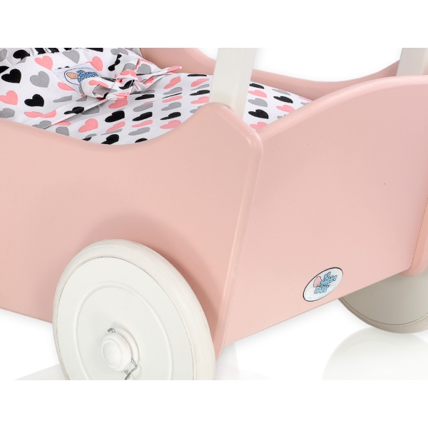 Landau de Poupée en Bois Blanc Rose Poudré