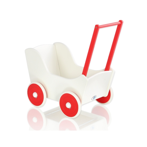 Landau de Poupée en Bois Blanc Rouge