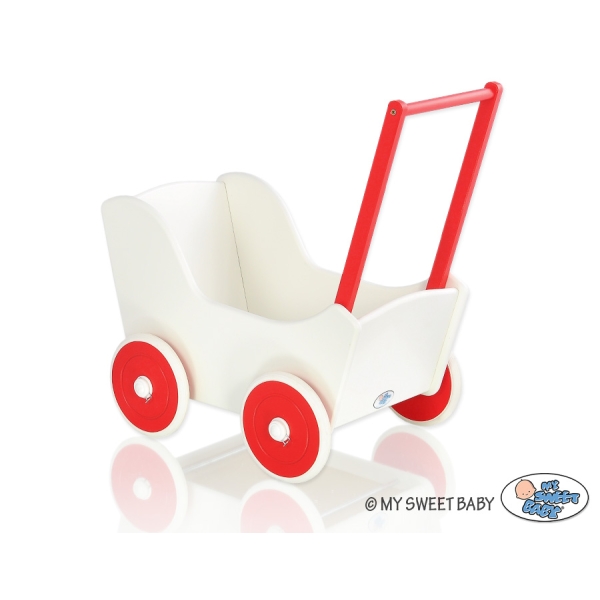 Landau de Poupée en Bois Blanc Rouge