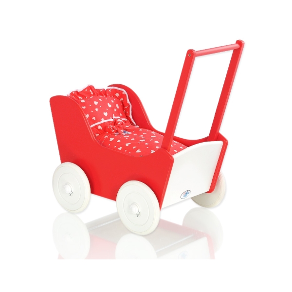 Landau de Poupée en Bois Blanc Rouge
