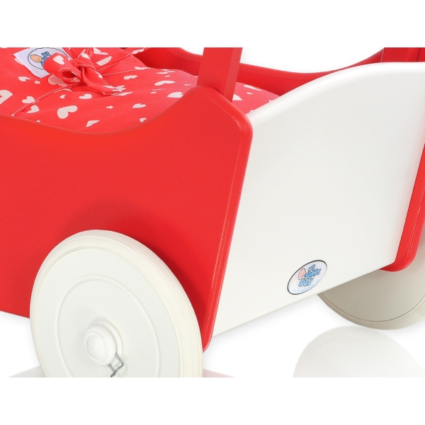 Landau de Poupée en Bois Blanc Rouge