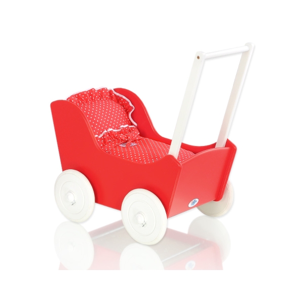 Landau de Poupée en Bois Blanc Rouge