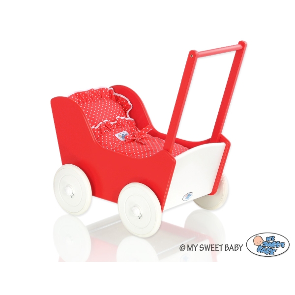 Landau de Poupée en Bois Blanc Rouge