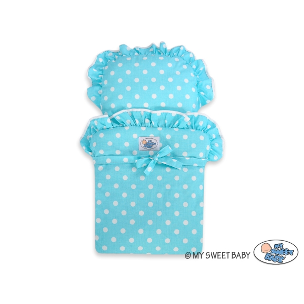 Landau de Poupée en Bois Blanc Turquoise