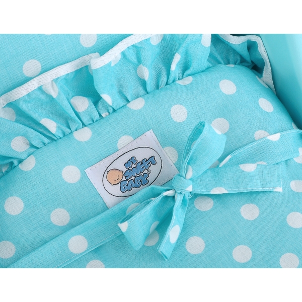 Landau de Poupée en Bois Blanc Turquoise