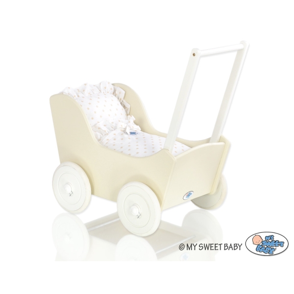 Landau de Poupée en Bois Crème Blanc