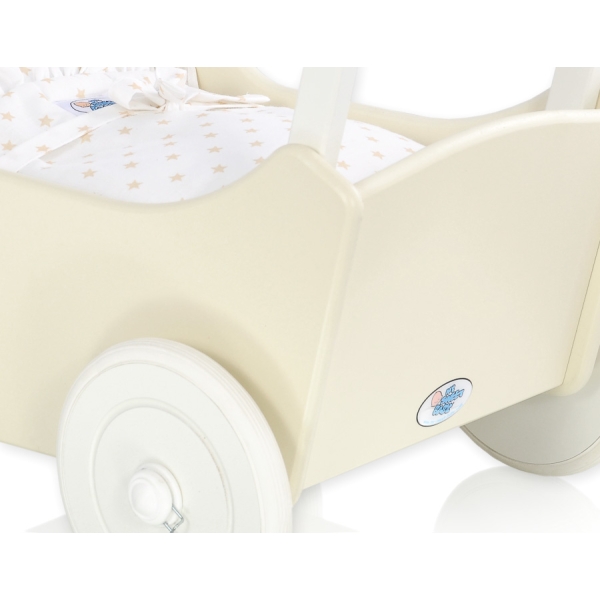 Landau de Poupée en Bois Crème Blanc