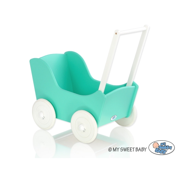 Landau de Poupée en Bois Menthe Blanc