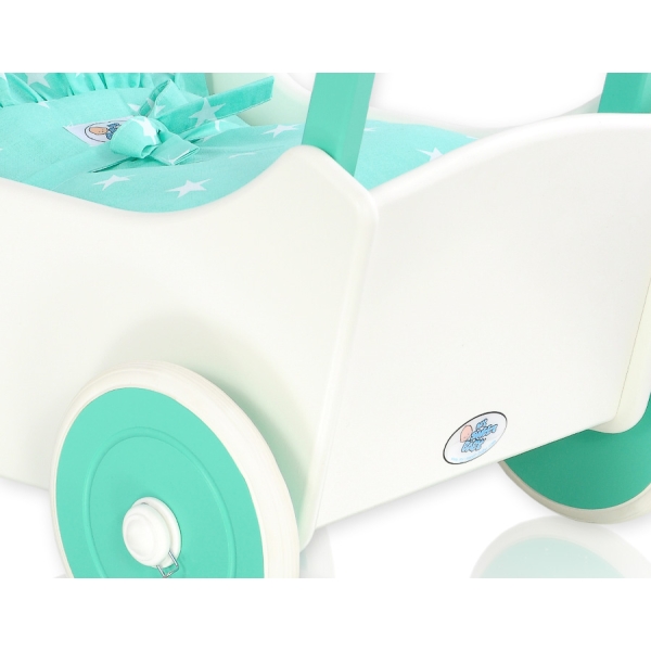 Landau de Poupée en Bois Menthe Blanc
