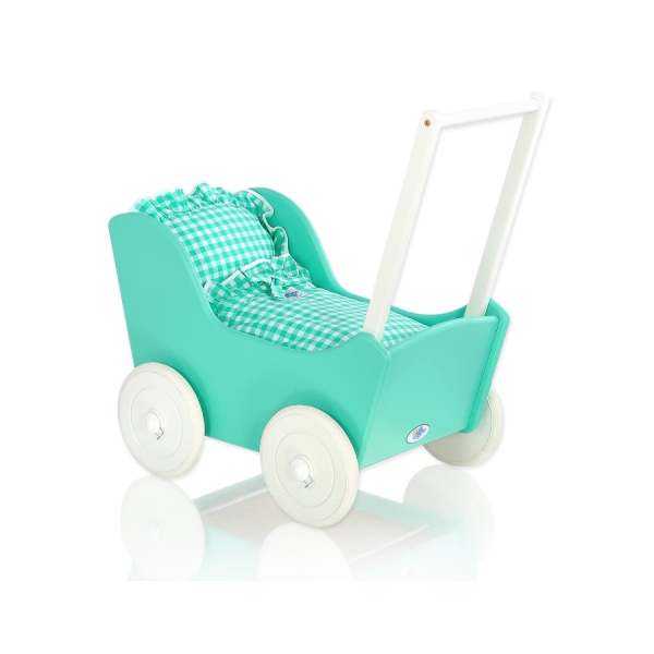 Landau de Poupée en Bois Menthe Blanc