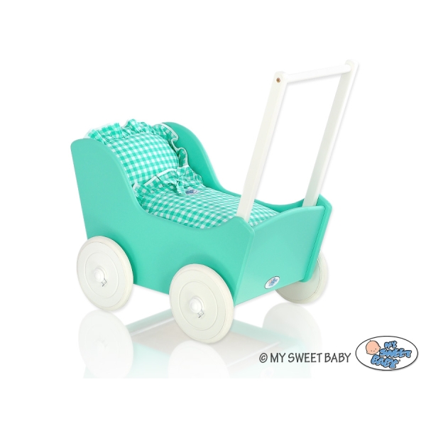 Landau de Poupée en Bois Menthe Blanc