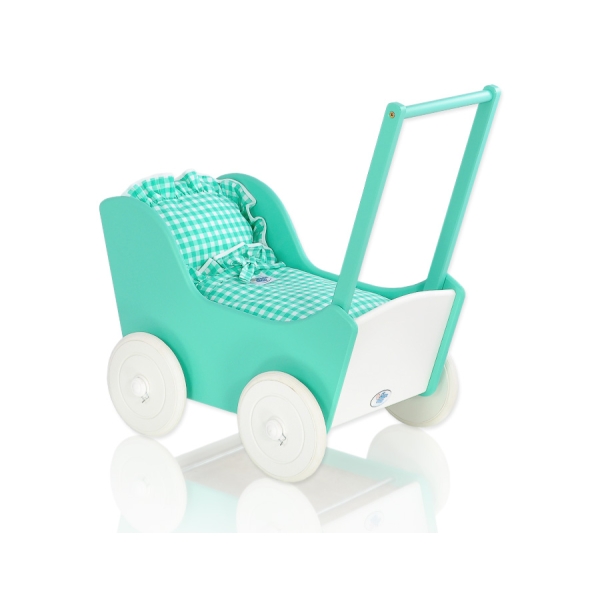 Landau de Poupée en Bois Menthe Blanc