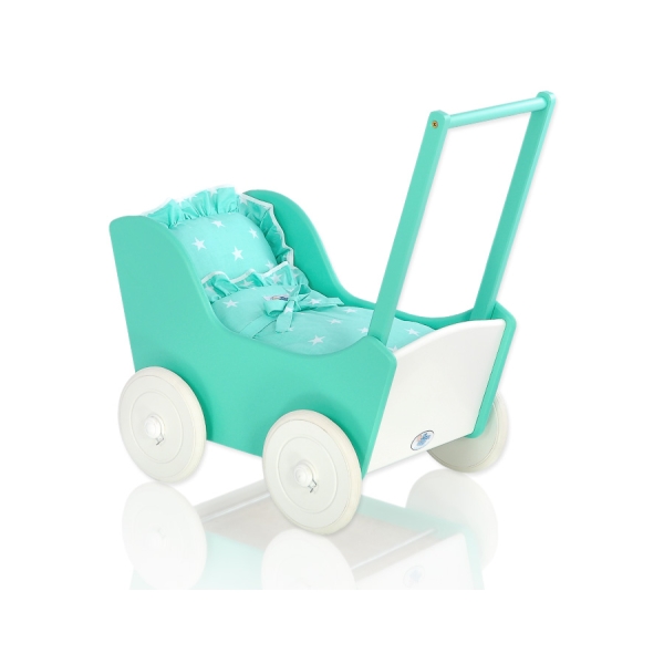 Landau de Poupée en Bois Menthe Blanc