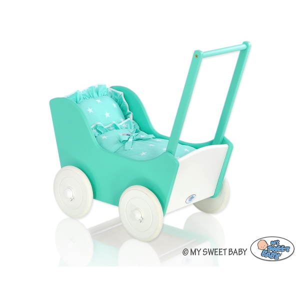 Landau de Poupée en Bois Menthe Blanc