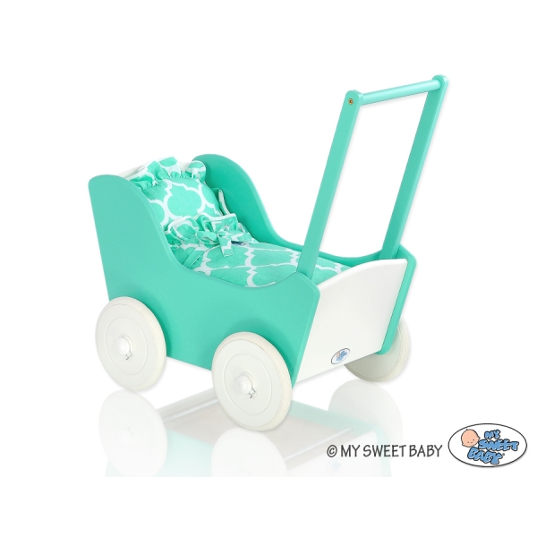 Landau de Poupée en Bois Menthe Blanc