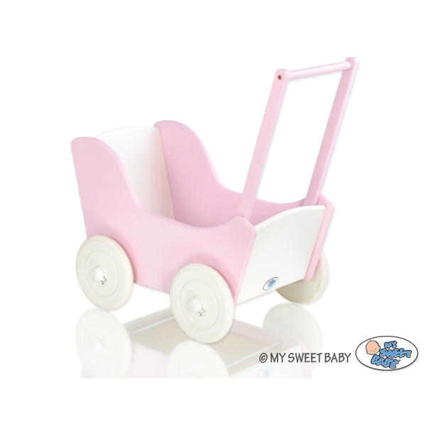 Landau de Poupée en Bois Rose Blanc