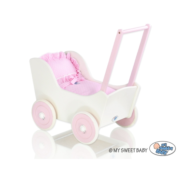Landau de Poupée en Bois Rose Blanc