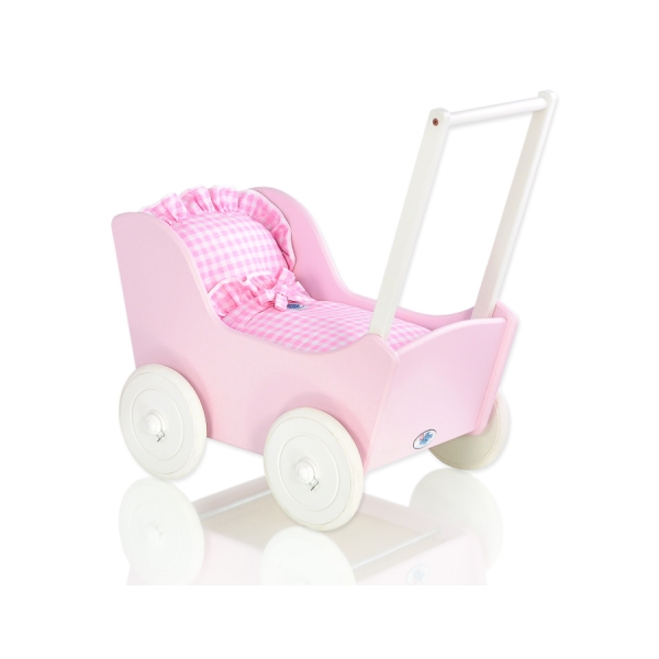 Landau de Poupée en Bois Rose Blanc
