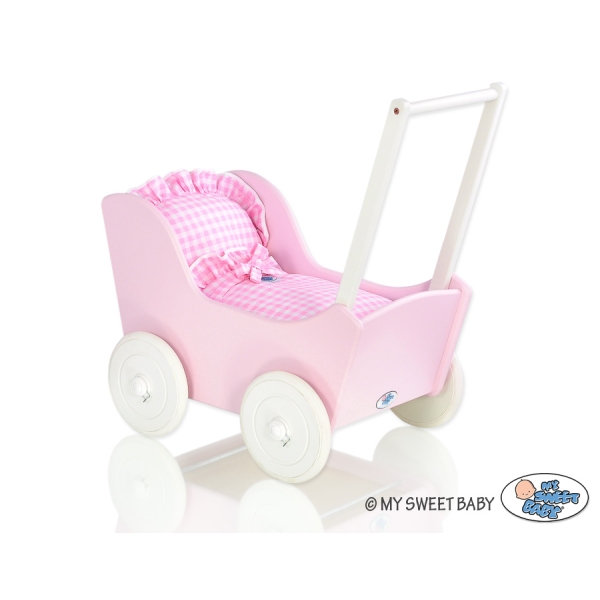 Landau de Poupée en Bois Rose Blanc