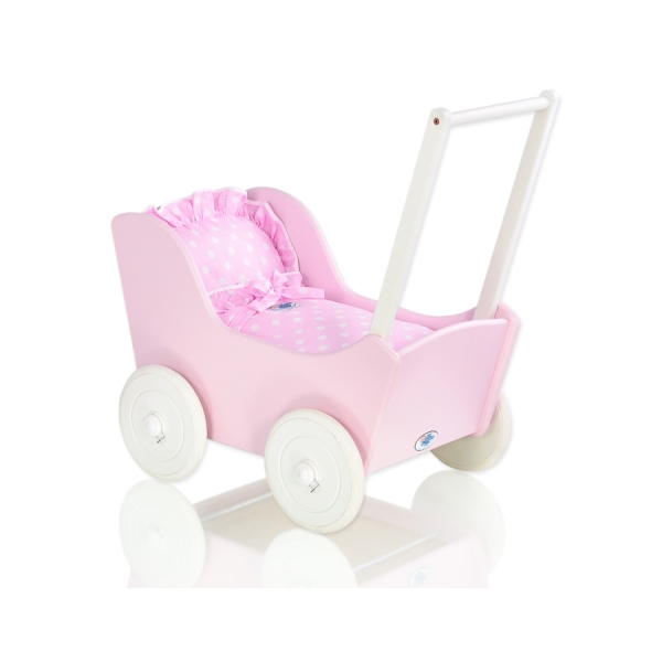 Landau de Poupée en Bois Rose Blanc